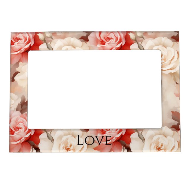 Pretty Pink Blush Cream Rose Floral Magnetic Frame (Front)