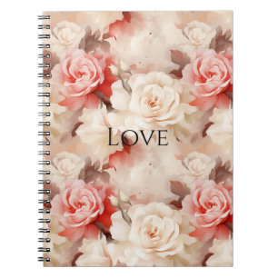 Pretty Pink Blush Cream Rose Floral Notebook