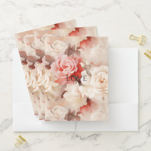 Pretty Pink Blush Cream Rose Floral Pocket Folder