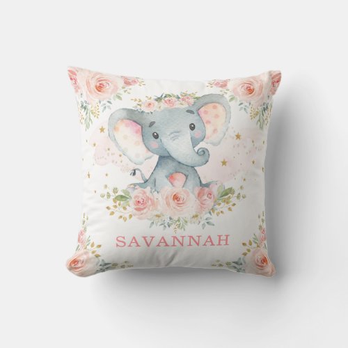 Pretty Pink Blush Elephant Baby Girl Nursery Throw Pillow