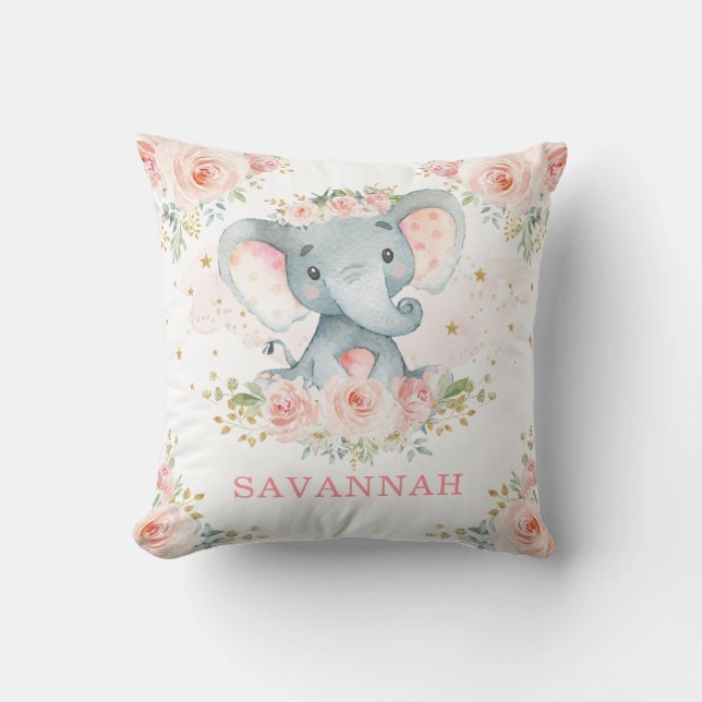 Pretty Pink Blush Elephant Baby Girl Nursery Throw Pillow (Front)