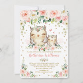 Pretty Pink Blush Floral Owl Girl Baby Shower Invitation (Front)