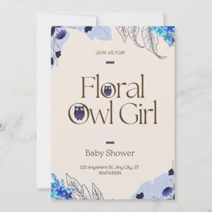 Pretty Pink Blush Floral Owl Girl Baby Shower Invitation