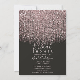 Pretty Pink Blush Glitter Black Bridal Shower Invitation
