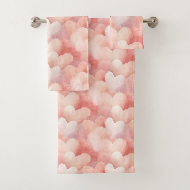 Pretty Pink Blush Hearts Bath Towel Set (Insitu)