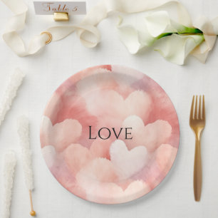 Pretty Pink Blush Hearts Love Paper Plates
