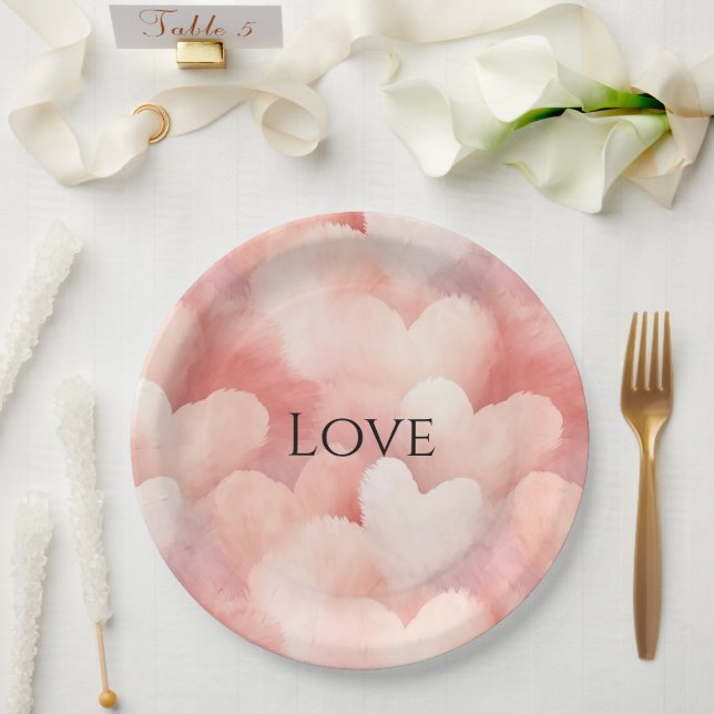 Pretty Pink Blush Hearts Love Paper Plates (Wedding)