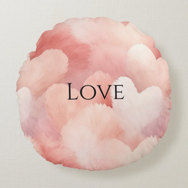 Pretty Pink Blush Hearts Round Pillow (Front)