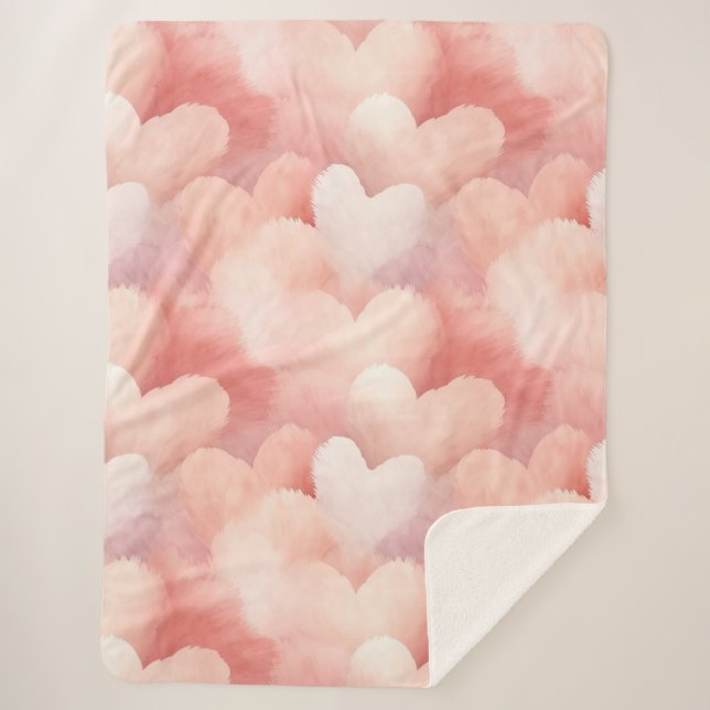 Pretty Pink Blush Hearts Sherpa Blanket (Front)