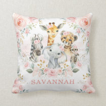 Pretty Pink Blush Jungle Safari Animals Baby Girl Throw Pillow