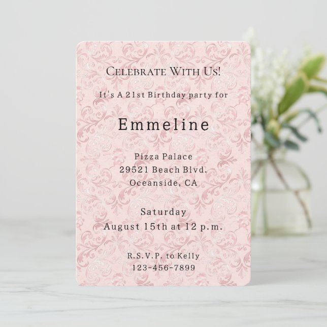 Pretty pink blush pearl birthday invitation (Standing Front)