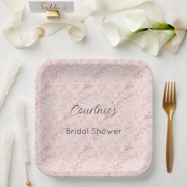Pretty pink blush pearl bridal shower paper plates (Wedding)