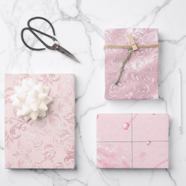 Pretty pink blush pearl bridal shower wrapping paper sheets (Front)
