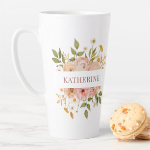 Pretty Pink Bohemian Floral Name Latte Mug