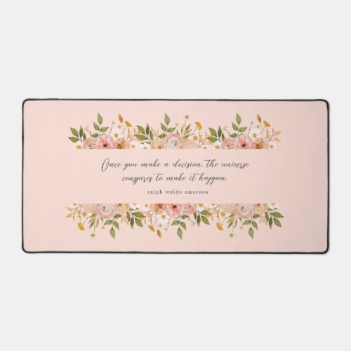 Pretty pink bohemian floral personal quote desk mat
