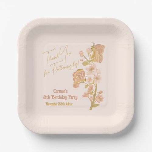 Pretty Pink Boho Butterfly Girls Birthday Party Paper Plates