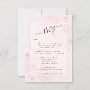 Pretty Pink Boho Chic Watercolor Peonies Wedding RSVP Card