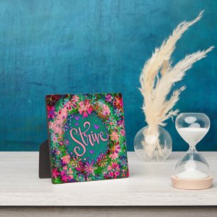 Pretty Pink BoHo Floral Strive Inspirivity Easel Plaque