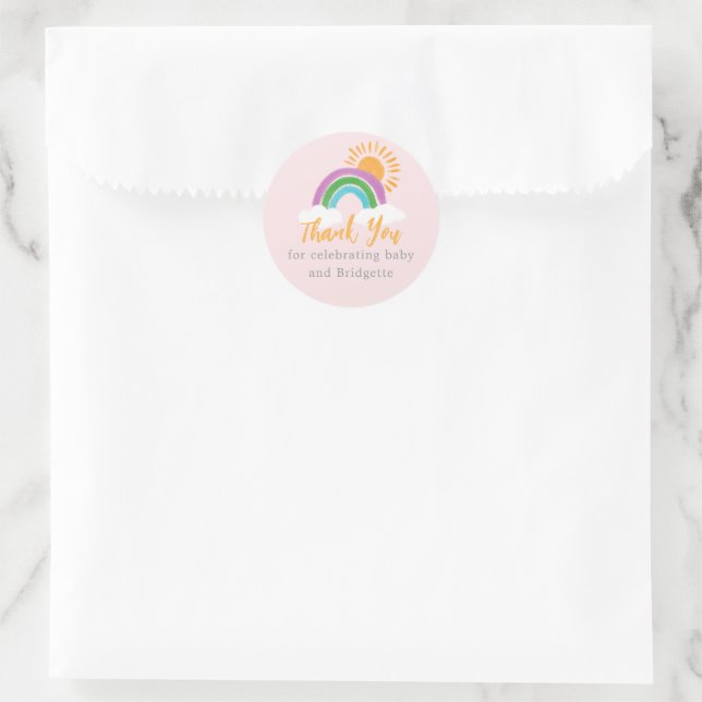 Pretty Pink Boho Rainbow Baby Shower Favor Classic Round Sticker (Bag)