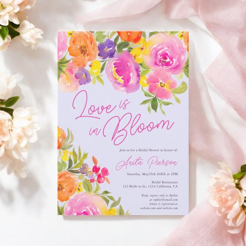 Pretty Pink Bold floral watercolor bridal shower Invitation