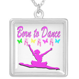 PRETTY PINK BORN TO DANCE BALLERINA DESIGN SILVER PLATED NECKLACE
