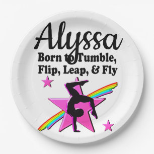 PRETTY PINK BORN TO TUMBLE GYMNAST PAPER PLATES