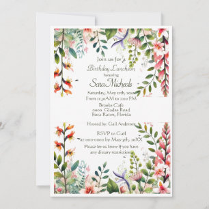 Pretty Pink Botanical Birthday Luncheon  Invitation