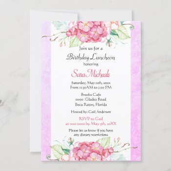 Pretty Pink Botanical Birthday Luncheon  Invitation by Susang6 at Zazzle