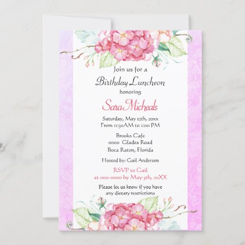 Pretty Pink Botanical Birthday Luncheon  Invitation
