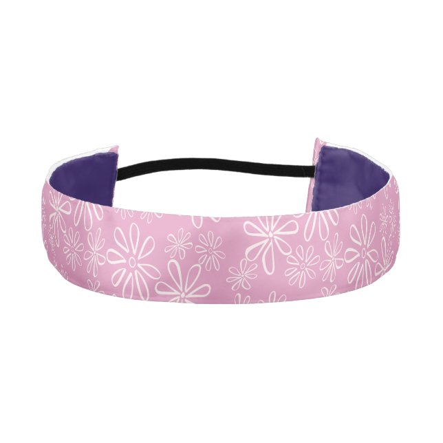 Pretty Pink Botanical Flower Doodle Pattern Athletic Headband (Front)