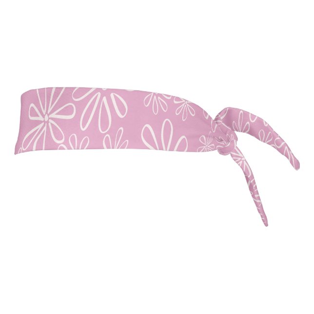 Pretty Pink Botanical Flower Doodle Pattern Tie Headband (Rotate 90)