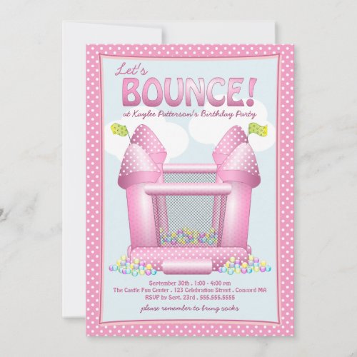 Pretty Pink Bouncy House Birthday Party Invitation
