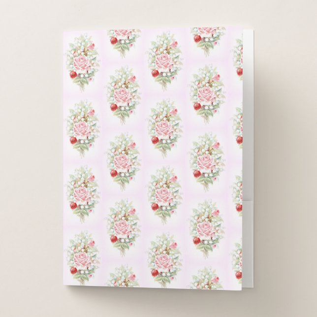 Pretty Pink Bouquet Vintage Style Pocket Folder (Front)