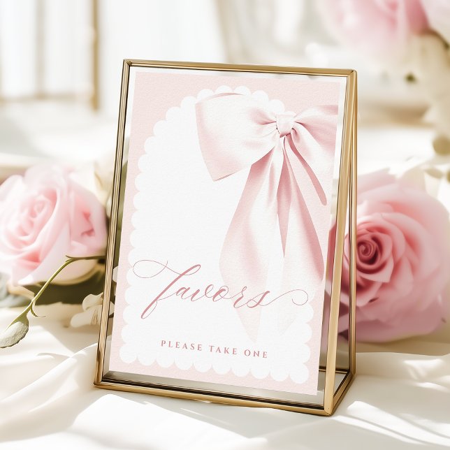 Pretty Pink Bow Baby Shower Favors Table Sign (Creator Uploaded)