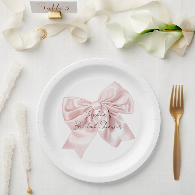 Pretty Pink Bow Bridal Shower Paper Plates (Wedding)