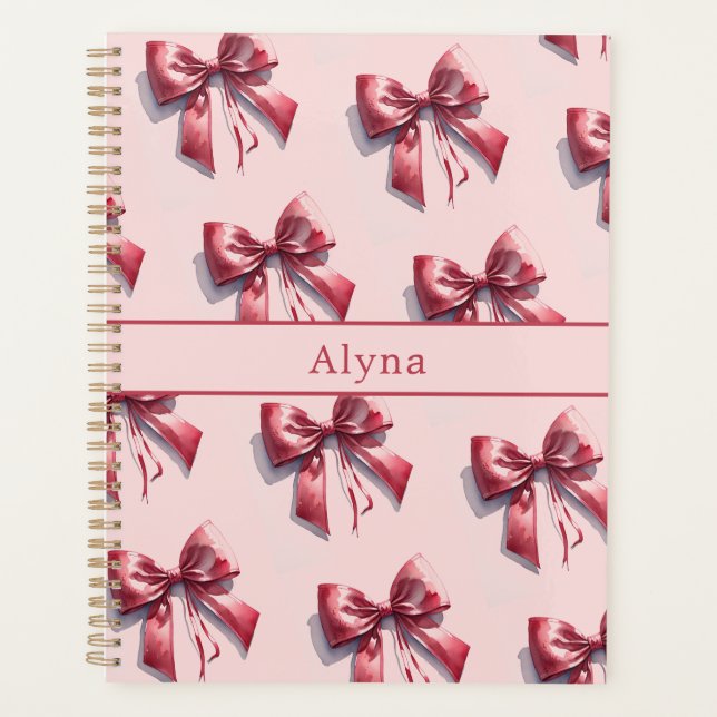 Pretty Pink Bow Custom Name Notebook (Front)