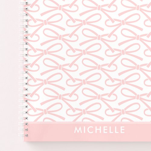 Pretty Pink Bow Custom Name Spiral Notebook