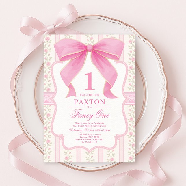 Pretty Pink Bow Fancy One Love Shack 1st Birthday Invitation (Creator Uploaded)