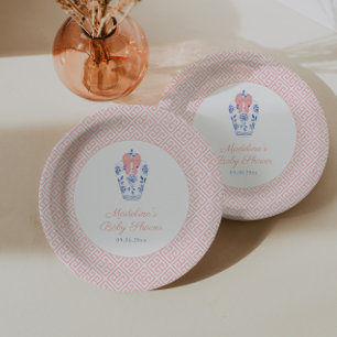 Pretty Pink Bow Ginger Jar Girl Baby Shower Party Paper Plates
