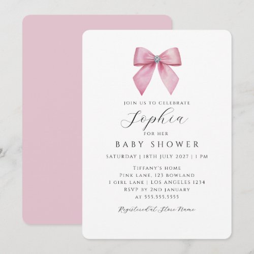 Pretty Pink Bow Girl Baby Shower  Invitation