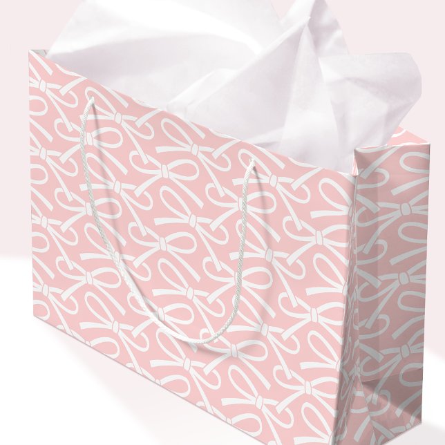 Pretty Pink Bow Pattern Simple Blush Pink Large Gift Bag (Creator Uploaded)