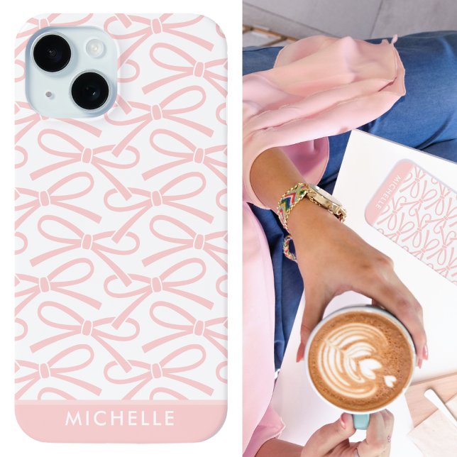 Pretty Pink Bow Personalized Name Pink Case-Mate iPhone Case (Creator Uploaded)