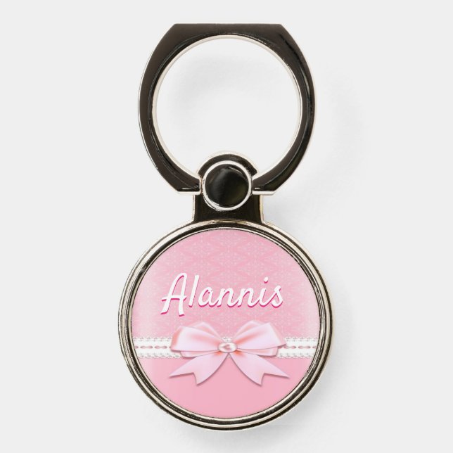 Pretty Pink Bow Personalized  Phone Ring Stand (Front)