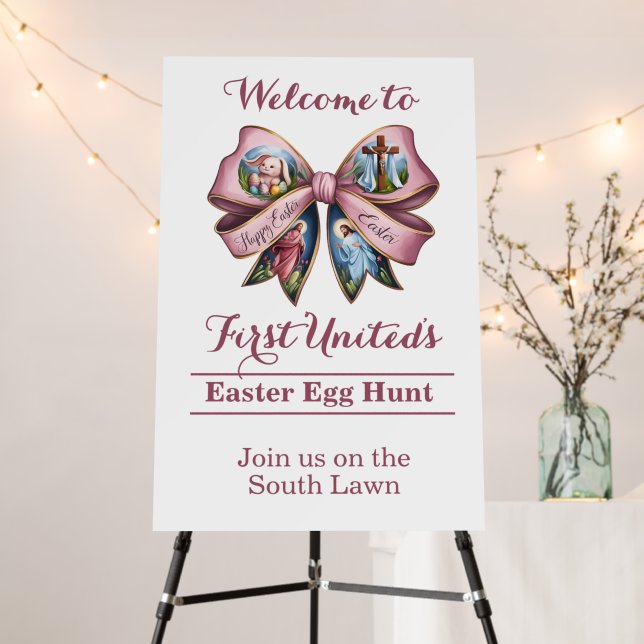 Pretty Pink Bow Religious Easter Egg Hunt Foam Board (In Situ (Stand))