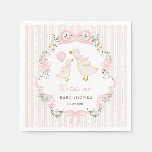 Pretty Pink Bow Silly Goose Girl Baby Shower Napkins (Front)