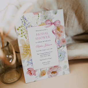Pretty Pink Bow Wildflower Bridal Shower Invitation