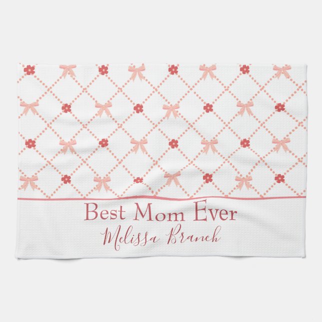 Pretty Pink Bows Best Mom Ever Kitchen Towel (Horizontal)
