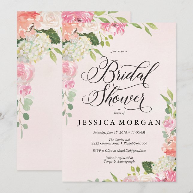 Pretty Pink Bridal Shower Invitation Card (Front/Back)
