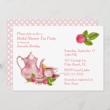 Pretty Pink Bridal Shower Tea Party Invitation by DizzyDebbie at Zazzle