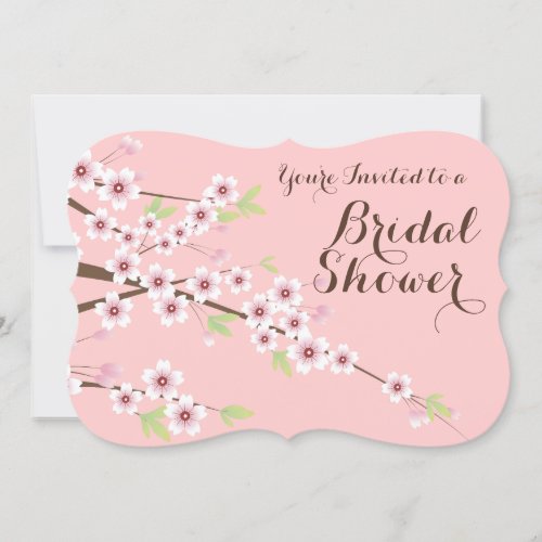 Pretty PinkBrown Cherry Blossom Bridal Shower Invitation